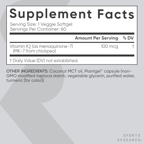 Sports Research® Vitamin K2 as MK-7 100mcg, 60 Count Plantgels™|B00JGCPAYY