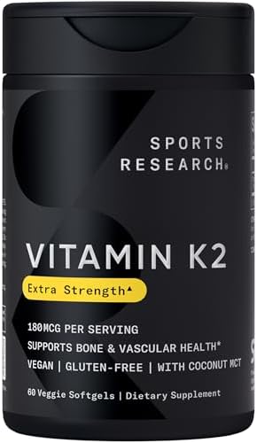 Sports Research® Vitamin K2 (MK-7) 180mcg w/Coconut MCT Oil, 60 Count|B0CQ8V8YQ1