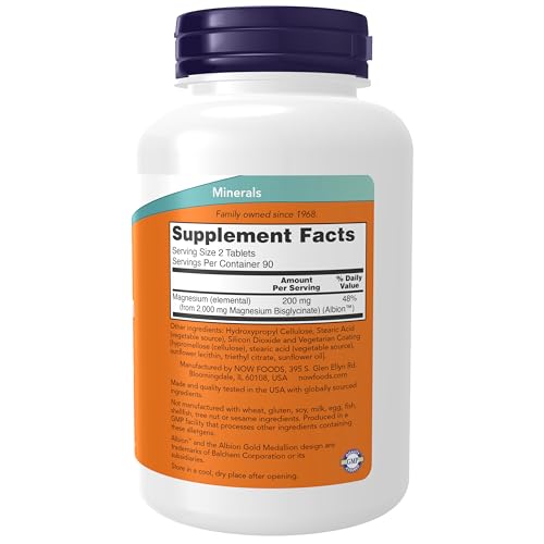 NOW Foods Supplements, Magnesium Glycinate 100 mg, Highly Absorbable Form, 180 Tablets|B07NWMVMT1