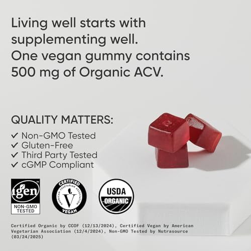 Sports Research® Organic Apple Cider Vinegar Sugar-Free Gummies, 60 Count|B08BJD6KT7