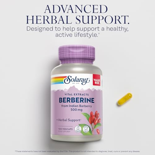 SOLARAY Berberine 500mg - Berberine Supplement for a Healthy, Active Lifestyle - with Berberine HCl from Indian Barberry - Vegan, Non-GMO, 60-Day Guarantee, Lab Verified - 100 Servings, 100 VegCaps|B087YD4LSH