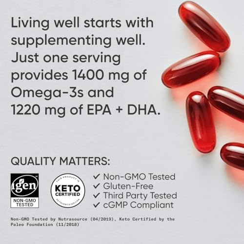 Sports Research® Keto Omega-3 Fish Oil 1400mg, 120 Softgels|B07NXYCNQN