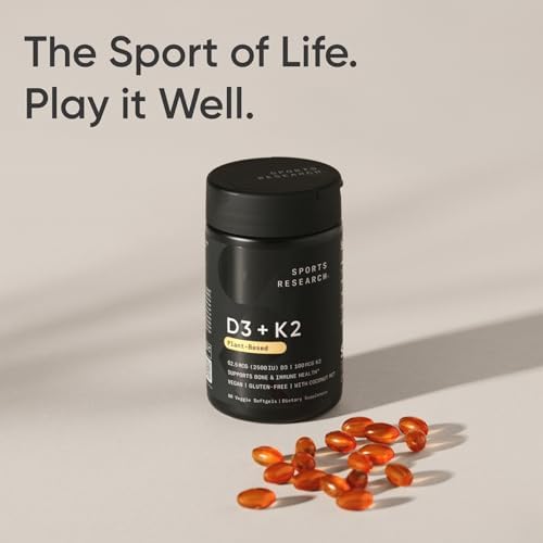 Sports Research® Vegan Vitamin D3 + K2 w/Coconut Oil, 60 Count Plantgels™|B0CK439Z95