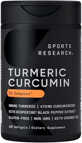 Sports Research® Turmeric Curcumin w/Coconut Oil & BioPerine® - 120 Count|B00A39MPNI
