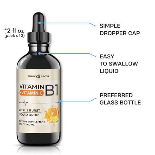 Vitamin B1 + Vitamin C Liquid Drops - Energy & Immune Support Supplement - 2 fl oz (60 ml) Pack of 2 - Fast Absorption, Easy-to-Use|B0CSZ5VJCC