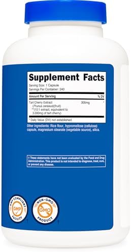 Nutricost Tart Cherry Extract 3000mg Equivalent (from 300mg of 10:1 Extract), 240 Vegetarian Capsules - Gluten Free, Non-GMO|B07TD6KJS3