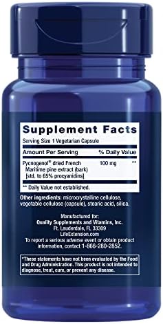 Life Extension Pycnogenol – French Maritime Pine Bark Extract – Scientifically Studied Healthy Aging & Vascular Health Supplement – Non-GMO, Gluten-Free, Vegetarian – 60 Capsules|B00B0YI97Q
