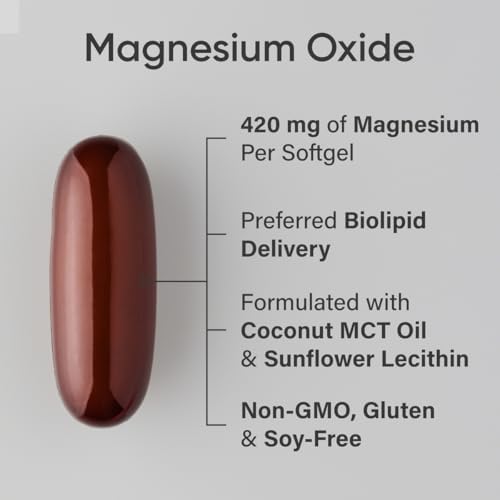 Sports Research® Magnesium Oxide 420mg w/Coconut MCT Oil, 90 Softgels|B0CWS9SHFM