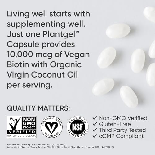 Sports Research® Biotin 10,000mcg w/Coconut Oil, 30 Count Plantgels™|B07M5QSQ53