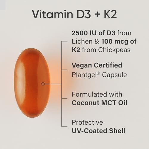 Sports Research® Vegan Vitamin D3 + K2 w/Coconut Oil, 60 Count Plantgels™|B0CK439Z95