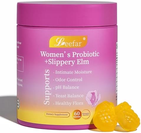 Women’s Probiotic + Slippery Elm - 5 Billion CFU Vaginal Probiotics + Prebiotic Fiber - Supports Intimate Moisture, pH Balance, Odor Control & Yeast Balance* - Pineapple Flavor - 60 Gummies|B0H14CGHWW