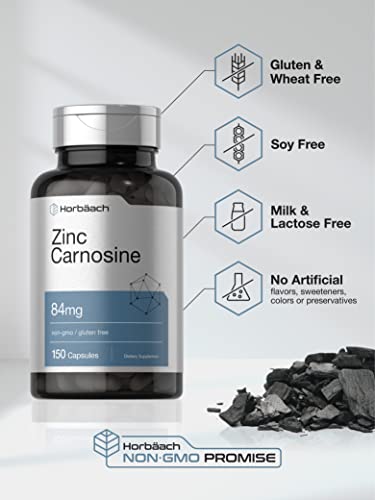 Horbäach Zinc Carnosine Supplement | 84mg per Capsule | 150 Count | Non-GMO & Gluten Free|B081D83PSR