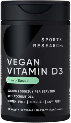 Sports Research® Vegan D3 5000iu/125mcg with Coconut Oil - 60 Plantgels™|B07H8RC4BZ