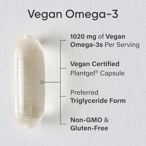 Sports Research® Vegan Omega-3 Algae Oil 1020mg, 60 Count Plantgels™|B0842DJJYC