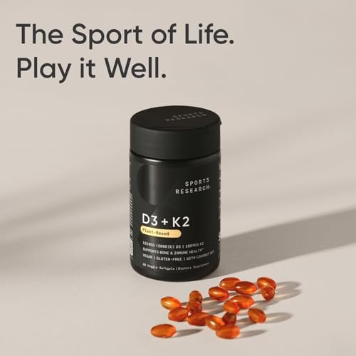 Sports Research® Vegan Vitamin D3 + K2 w/Coconut Oil, 60 Count Plantgels™|B07255MPRN