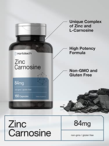 Horbäach Zinc Carnosine Supplement | 84mg per Capsule | 150 Count | Non-GMO & Gluten Free|B081D83PSR