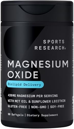 Sports Research® Magnesium Oxide 420mg w/Coconut MCT Oil, 90 Softgels|B0CWS9SHFM