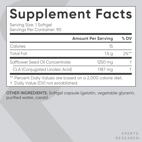 Sports Research® CLA 1250mg, 90 Softgels|B099BXV6X5