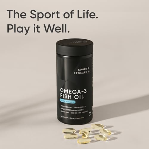 Sports Research® Omega-3 Fish Oil 1250mg from Wild Alaska Pollock,180 Count|B01BTBZWBU