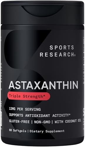 Sports Research® Icelandic Astaxanthin 12mg w/Coconut Oil, 60 Softgels|B07V574YYY