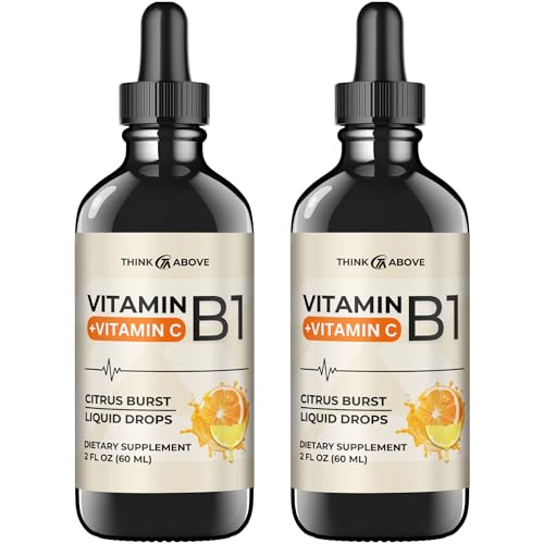 Vitamin B1 + Vitamin C Liquid Drops - Energy & Immune Support Supplement - 2 fl oz (60 ml) Pack of 2 - Fast Absorption, Easy-to-Use|B0CSZ5VJCC