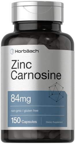 Horbäach Zinc Carnosine Supplement | 84mg per Capsule | 150 Count | Non-GMO & Gluten Free|B081D83PSR
