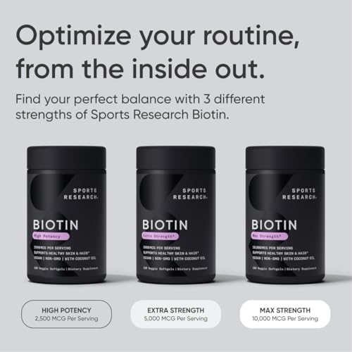 Sports Research® Biotin 2,500mcg w/Coconut Oil, 120 Count Plantgels™|B07Q4SJ8S1