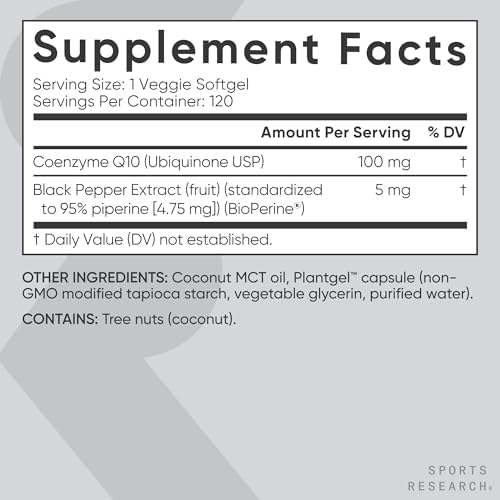 Sports Research® CoQ10 w/Bioperine®, 120 Count Plantgels™|B07LC4VQTH