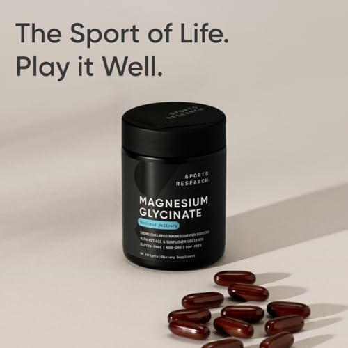 Sports Research® Magnesium Glycinate 160mg w/Coconut MCT Oil, 60 Softgels|B0D2JD6SXV