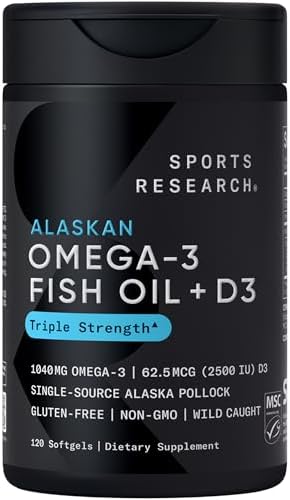Sports Research® Omega-3 Fish Oil 1250mg + D3 2500iu, 120 Count|B0CJN39FTK