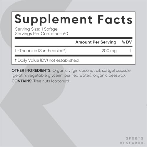 Sports Research® L-Theanine 200mg with Suntheanine®, 60 Softgels|B00TXY32FY