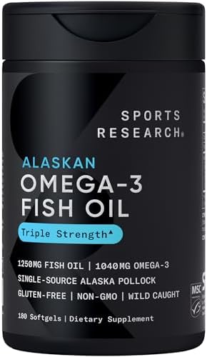 Sports Research® Omega-3 Fish Oil 1250mg from Wild Alaska Pollock, 30 Count|B07M9H5JGM