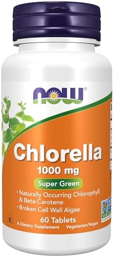 NOW Foods Supplements, Chlorella 1000 mg with naturally occurring Chlorophyll, Beta-Carotene, mixed Carotenoids, Vitamin C, Iron and Protein, 60 Tablets|B0013OXCPW