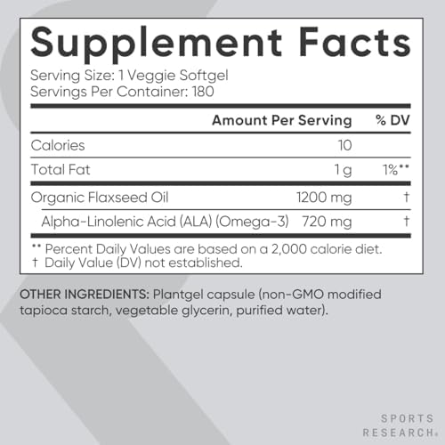 Sports Research® Vegan Flaxseed Oil 1200mg, 180 Plantgels™|B06XV2DW3M