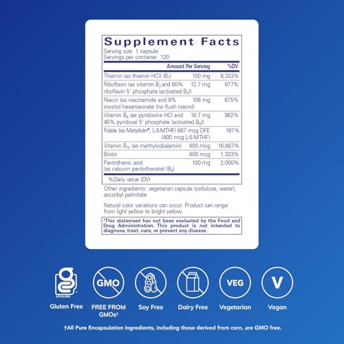 Pure Encapsulations B-Complex Plus - B Vitamins Supplement to Support Neurological Health, Cardiovascular Health, Energy Levels & Nervous System Support* - with Vitamin B12 & More - 120 Capsules|B00JYFN6DU