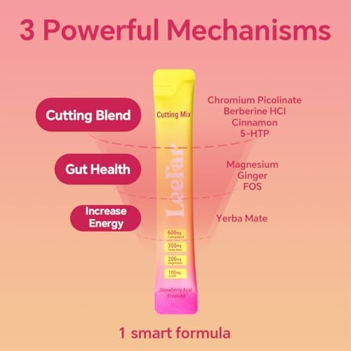 Cutting Drink Mix - Berberine, 5-HTP & Yerba Mate for Satiety Signaling, Metabolism & Gut Health - Strawberry Açaí Flavored, 30 Count|B0GZW5BBG8