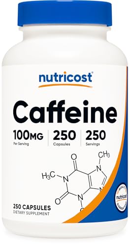Nutricost Caffeine Pills 100mg Per Serving, 250 Capsules|B01MY5CW7S