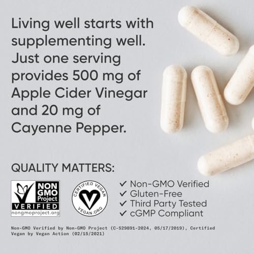 Sports Research® Apple Cider Vinegar 500mg w/Cayenne Pepper, 120 Capsules|B07MZFHKDC