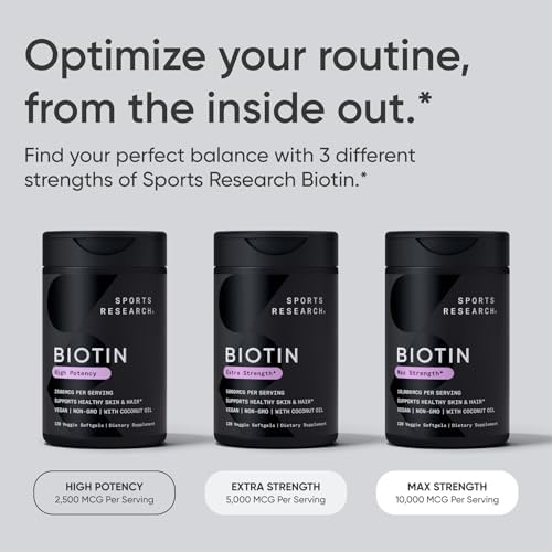 Sports Research® Biotin 5,000mcg w/Coconut Oil, 30 Count Plantgels™|B09XSM2RY7