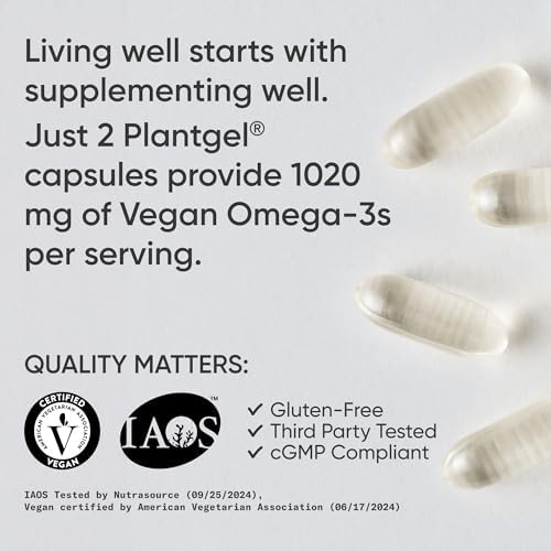 Sports Research® Vegan Omega-3 Algae Oil 1020mg, 60 Count Plantgels™|B0842DJJYC