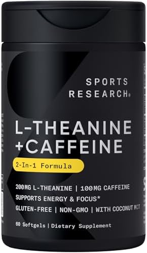 Sports Research® L-Theanine + Caffeine Nootropic Supplement - 60 Softgels|B07MQWJYJ3