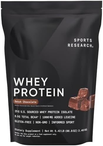 Sports Research® Whey Protein Isolate Powder, Dutch Chocolate, 2.26lb Bag|B0CRGMRTFR