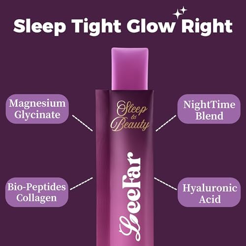 Sleep & Beauty Collagen Jelly, 1800mg Bio-Peptide Collagen, Magnesium Glycinate, L-Theanine & Hyaluronic Acid, Supports Sleep, Skin Hydration & Elasticity, Hair, Skin & Nails, Grape, 15 Sticks|B0H4QHC2Y9