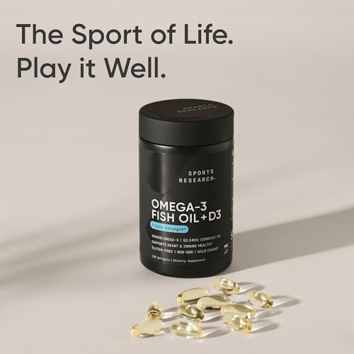 Sports Research® Omega-3 Fish Oil 1250mg + D3 2500iu, 120 Count|B0CJN39FTK