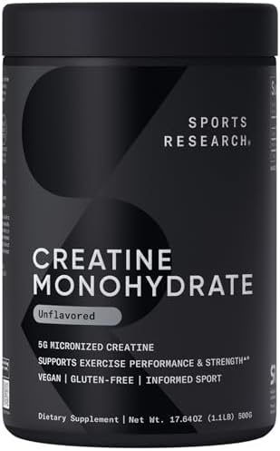 Sports Research® Creatine Monohydrate Powder 5g, Unflavored (60 Servings)|B0CCJZ248Z
