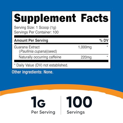Nutricost Guarana Extract Powder 100 Grams - Natural Brazilian Herbal Caffeine/Energizer Supplement|B081THJL6F