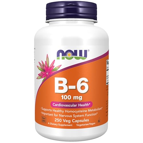 NOW Foods Supplements, Vitamin B-6 (Pyridoxine HCl) 100 mg, Cardiovascular Health, 250 Veg Capsules|B005P0XRK0
