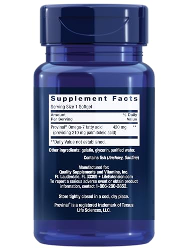 Provinal Purified Omega-7 - Daily Essential Omega 7 Fatty Acids Supplement, Palmitoleic Acid Fish Oil For Heart Health & Inflammation Management - Gluten-Free, Non-GMO - 30 Softgels Month Supply|B00HFNOH86