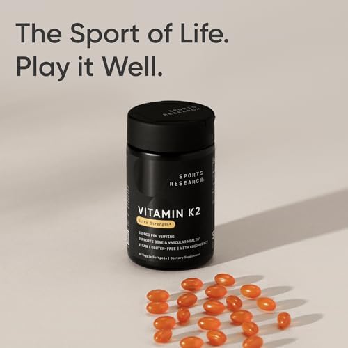 Sports Research® Vitamin K2 (MK-7) 180mcg w/Coconut MCT Oil, 60 Count|B0CQ8V8YQ1