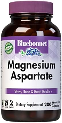 Bluebonnet Nutrition Magnesium 400 mg Chelated Magnesium Aspartate Daily Mineral, Heart & Bone Support* Supplement for Men & Women Vegan, Non-GMO - 200 Vegetable Capsules|B000BCYRRE